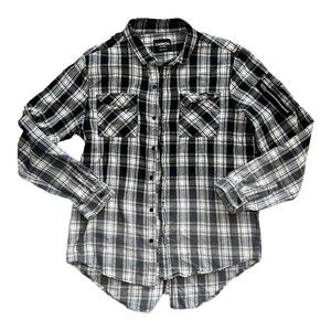 Carbon Black Ombré Plaid Button Down Shirt XL